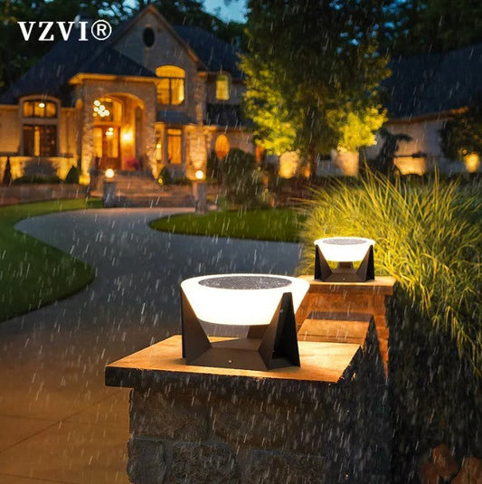 VZVI Solar Lights Outdoor Garden Light Column Lamps Post Light Waterproof Fence Gate Cap Light Lantern Head Lamp Patio Decor